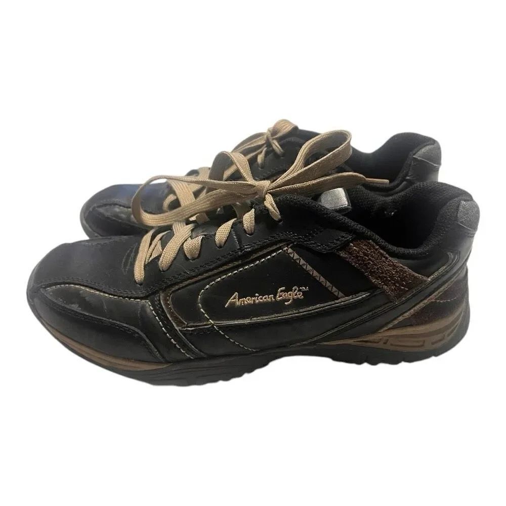 American Eagle Men's Size 10 Leather Panel Casual Sneakers Black Brown Gorpcore